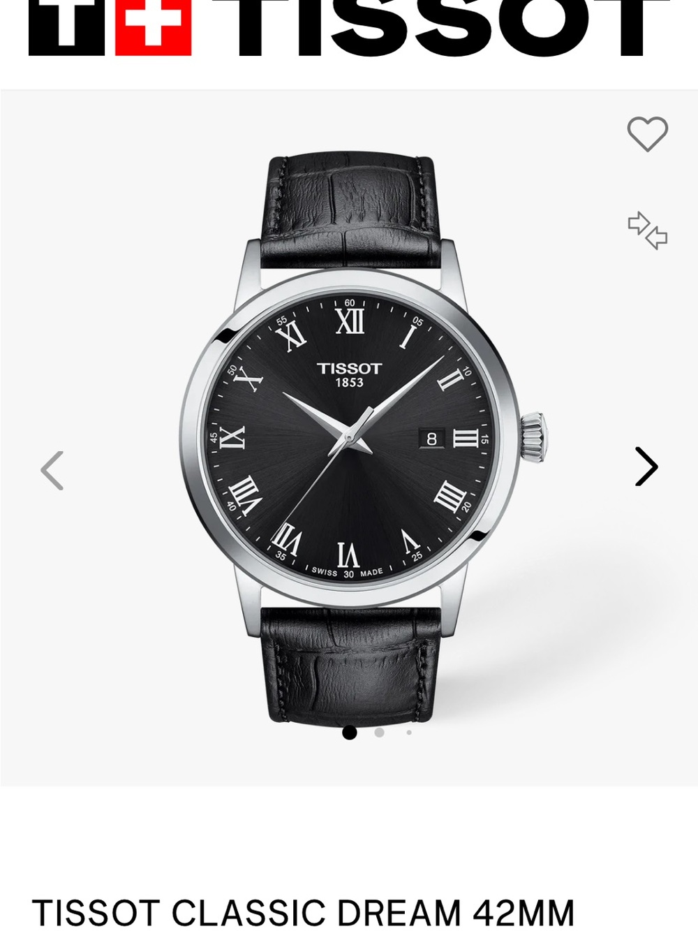 Tissot Black Dial Silver Case Leather Strap Watch